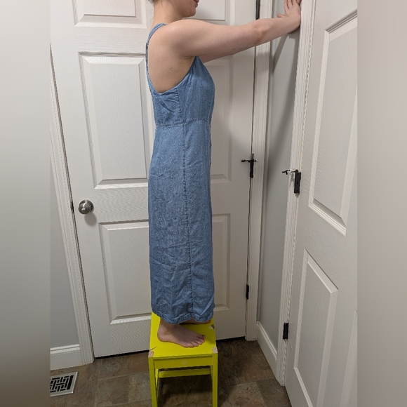 Denim Blue Button-Down Sundress By Loft With Criss Cross Back - Picture 5 of 6